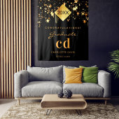 Afscheidsparty zwart goud afgestudeerde naam 2025 wandkleed