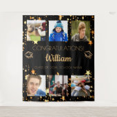 Afscheidsparty zwart goud afstudeerfoto collage wandkleed (Voorkant)