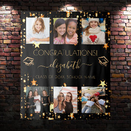 Afscheidsparty zwart goud afstudeerfoto collage wandkleed