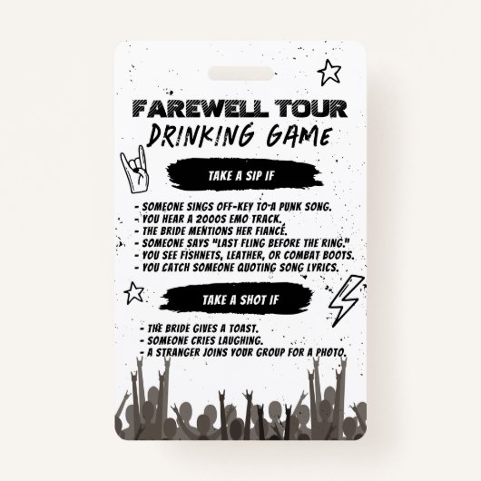 Afscheidstour Punk Rock Bachelorette VIP-pas Badge (Achterkant)