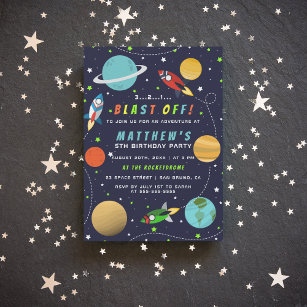 Afschieten! Birthday Party of Buitspace Rocket Shi Uitnodiging Briefkaart