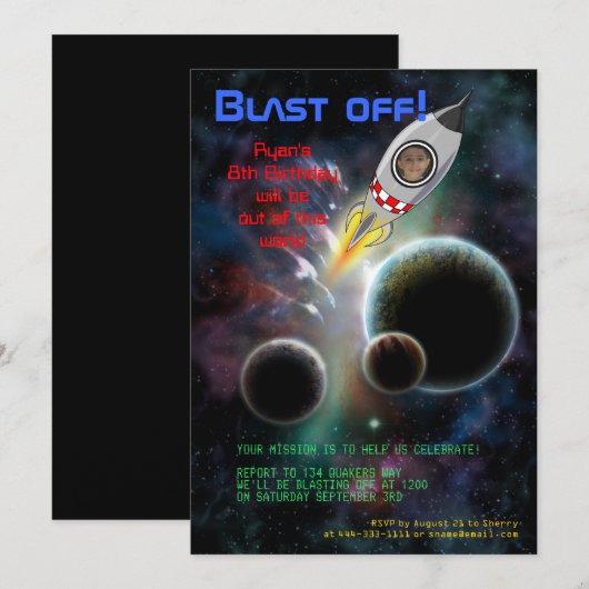 Afschieten! Rocket Birthday Uitnodiging (Voorkant / Achterkant)