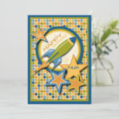 Afschieten! Spaceship Birthday Kaart (Staand voorkant)