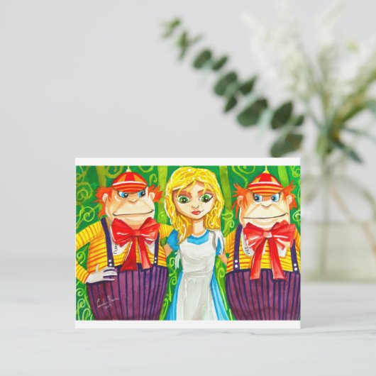 AFSCHRIJVING IN WONDERLAND TWEEDLE DUM BRIEFKAART (Staand voorkant)