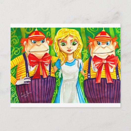 AFSCHRIJVING IN WONDERLAND TWEEDLE DUM BRIEFKAART (Voorkant)
