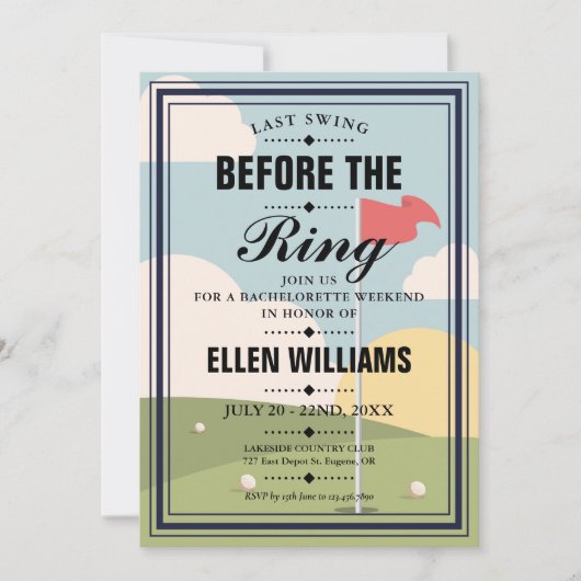 Afsluitend vrijgezellen golfweekendfeest kaart (Voorkant)