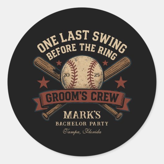 Afsluitende Baseball Bachelorparty Ronde Sticker (Voorkant)