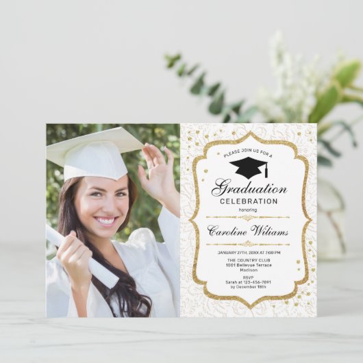 Afsluitfeest met foto - Wit goud Kaart (Staand voorkant)