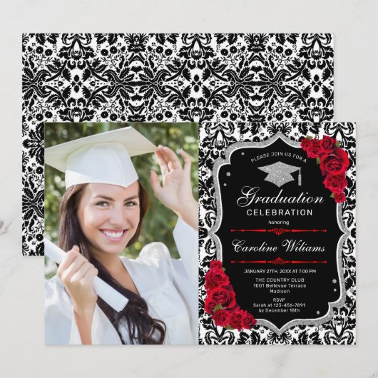 Afsluitfeest Met Foto - Zwart Rood Zilver Kaart (Voorkant / Achterkant)