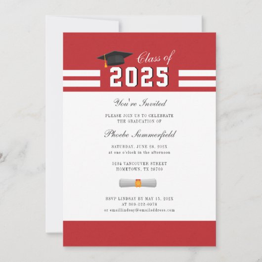 Afsluiting 2025 Rood Wit Simpele Afstudeerfeest Kaart (Voorkant)