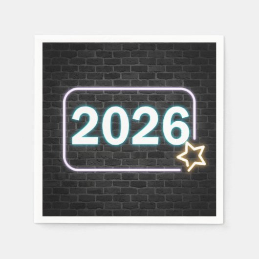 Afsluiting 2026 Neon Licht op Baksteen Servet (Voorkant)