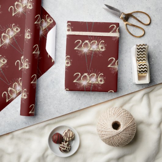 Afsluiting 2026 Vonken op Maroon Cadeaupapier (Crafts)