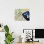 Afsluiting paspoort op Europese kaart Poster (Thuiskantoor)