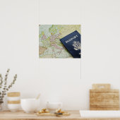 Afsluiting paspoort op Europese kaart Poster (Keuken)