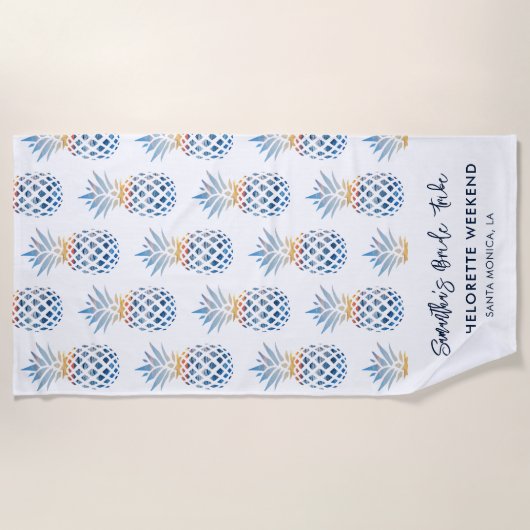 Afsluiting weekend Wit Blauw Ananas Strandlaken (Voorkant)