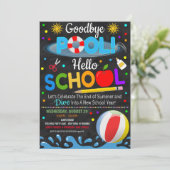 Afsluiting Zwembad Hallo School Feest Uitnodiging (Staand voorkant)