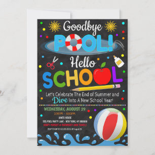 Afsluiting Zwembad Hallo School Feest Uitnodiging