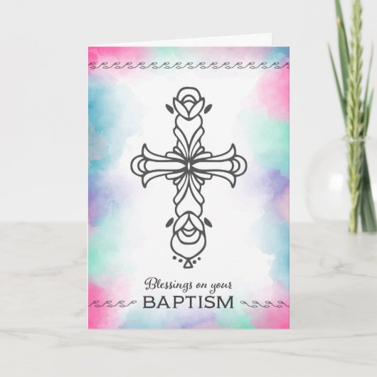 Afsluitingen op uw Baptisme met Cross/Waterverf Kaart (Voorkant)