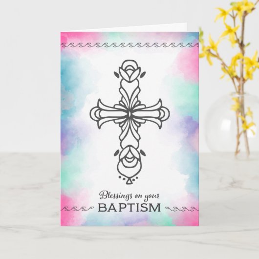 Afsluitingen op uw Baptisme met Cross/Waterverf Kaart (Gele Bloem)