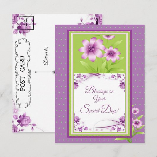 Afsluitingen op uw speciale dag paarse bloemen Sti Briefkaart (Voorkant / Achterkant)