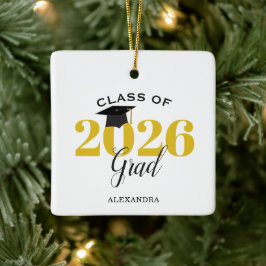 Afsoluterende van de klas van 2026 Modern Goud en  Keramisch Ornament