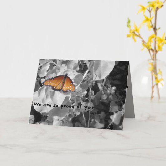 Afsolvent trots op op je Monarch Vlinder Afstudere Kaart (Gele Bloem)