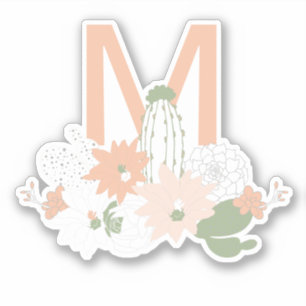 Afspeelbaar Cacti Peach Green Floral Monogram afdr Sticker
