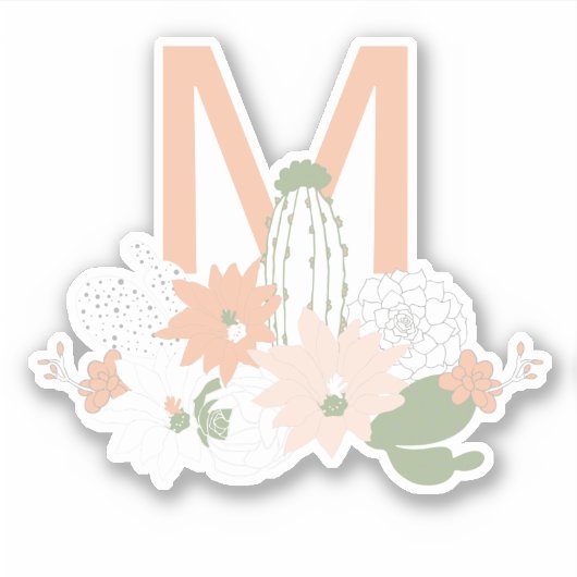 Afspeelbaar Cacti Peach Green Floral Monogram afdr Sticker (Voorkant)