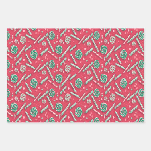 Afspeelbaar kleurenroze en groen Snoep ontwerp Inpakpapier Vel (Voorkant 2)