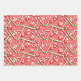 Afspeelbaar kleurenroze en groen Snoep ontwerp Inpakpapier Vel