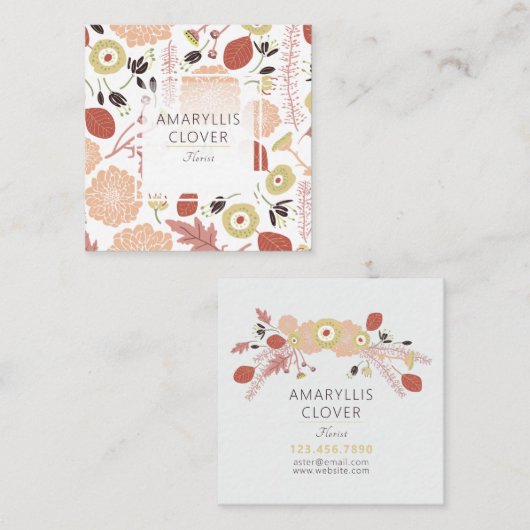 Afspeelbare bloemen bloemen groen geïllustreerde b vierkante visitekaartje (Voorkant / Achterkant)