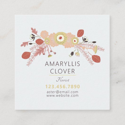 Afspeelbare bloemen bloemen groen geïllustreerde b vierkante visitekaartje (Achterkant)