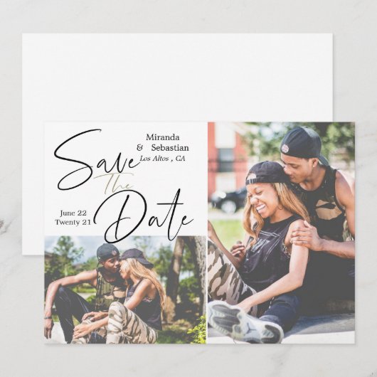 Afspeelbare Casual handgeschreven Typografie 2 Fot Save The Date (Voorkant / Achterkant)