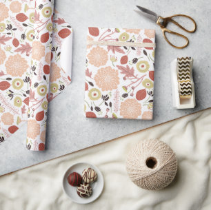 Afspeelbare Floral Mix Peach Green Cadeaupapier