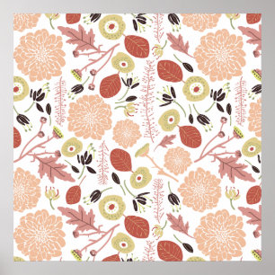 Afspeelbare Floral Mix Peach Green Whimsical Flowe Poster