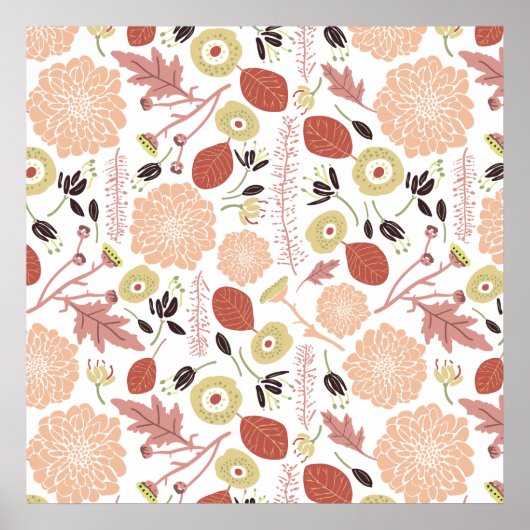 Afspeelbare Floral Mix Peach Green Whimsical Flowe Poster (Voorkant)