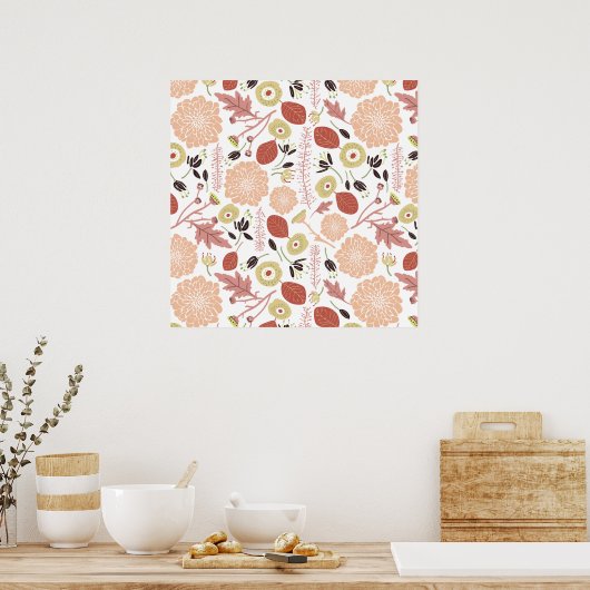 Afspeelbare Floral Mix Peach Green Whimsical Flowe Poster (Keuken)