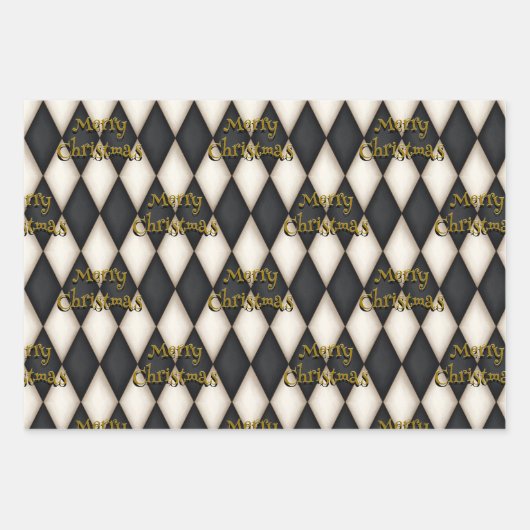 Afspeelbare Harlequin Floating Text Kerstmis Inpakpapier Vel (Voorkant)