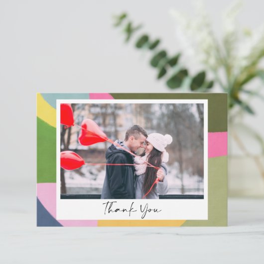 Afspeelbare moderne Abstracte foto-bruiloft op maa Bedankkaart (Staand voorkant)