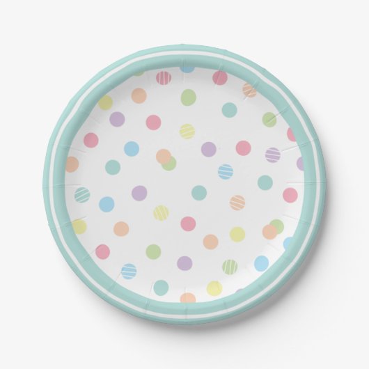 Afspeelbare pastel poka dot papieren bordje (Voorkant)