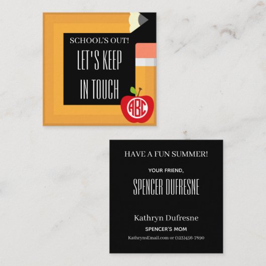 Afspeeldatum school uit vierkante visitekaartje (Voorkant / Achterkant)