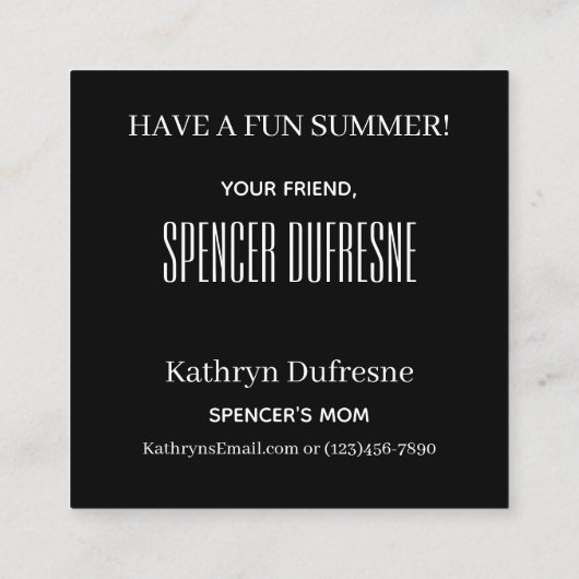 Afspeeldatum school uit vierkante visitekaartje (Achterkant)