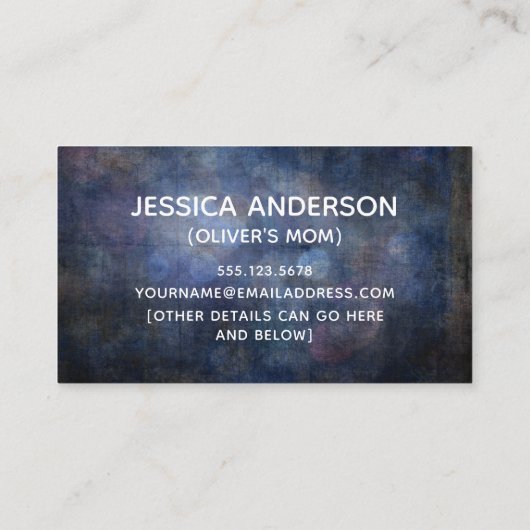 Afspeeldatum voor Dark Blue Grunge Mammie Play Dat Contactkaartje (Achterkant)