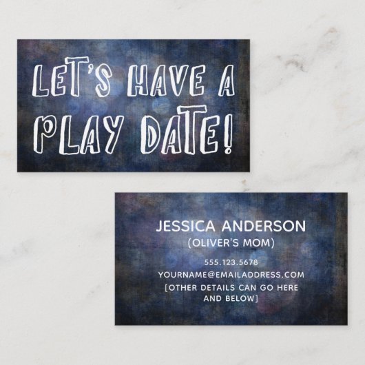 Afspeeldatum voor Dark Blue Grunge Mammie Play Dat Contactkaartje (Voorkant / Achterkant)
