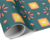 Afspeelgeometriepatroon op blauwe achtergrond cadeaupapier (Rol Hoek)