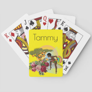 Afspeelkaart Afro Vrouw Floral Geel Pokerkaarten