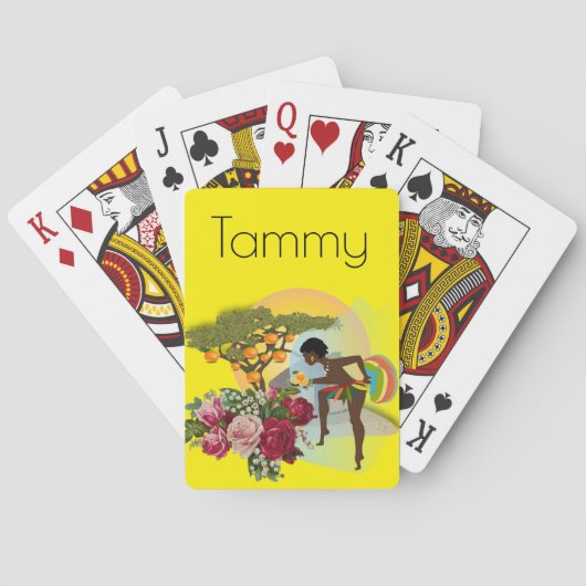 Afspeelkaart Afro Vrouw Floral Geel Pokerkaarten (Achterkant)