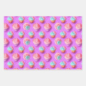 Afspeelkleurige Lila, blauwe en roze cupcake Inpakpapier Vel (Voorkant)