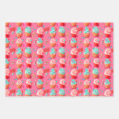 Afspeelkleurige Lila, blauwe en roze cupcake Inpakpapier Vel (Voorkant 3)