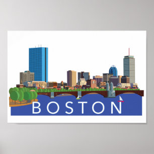 Afspeelse en unieke illustratie Boston Skyline Poster